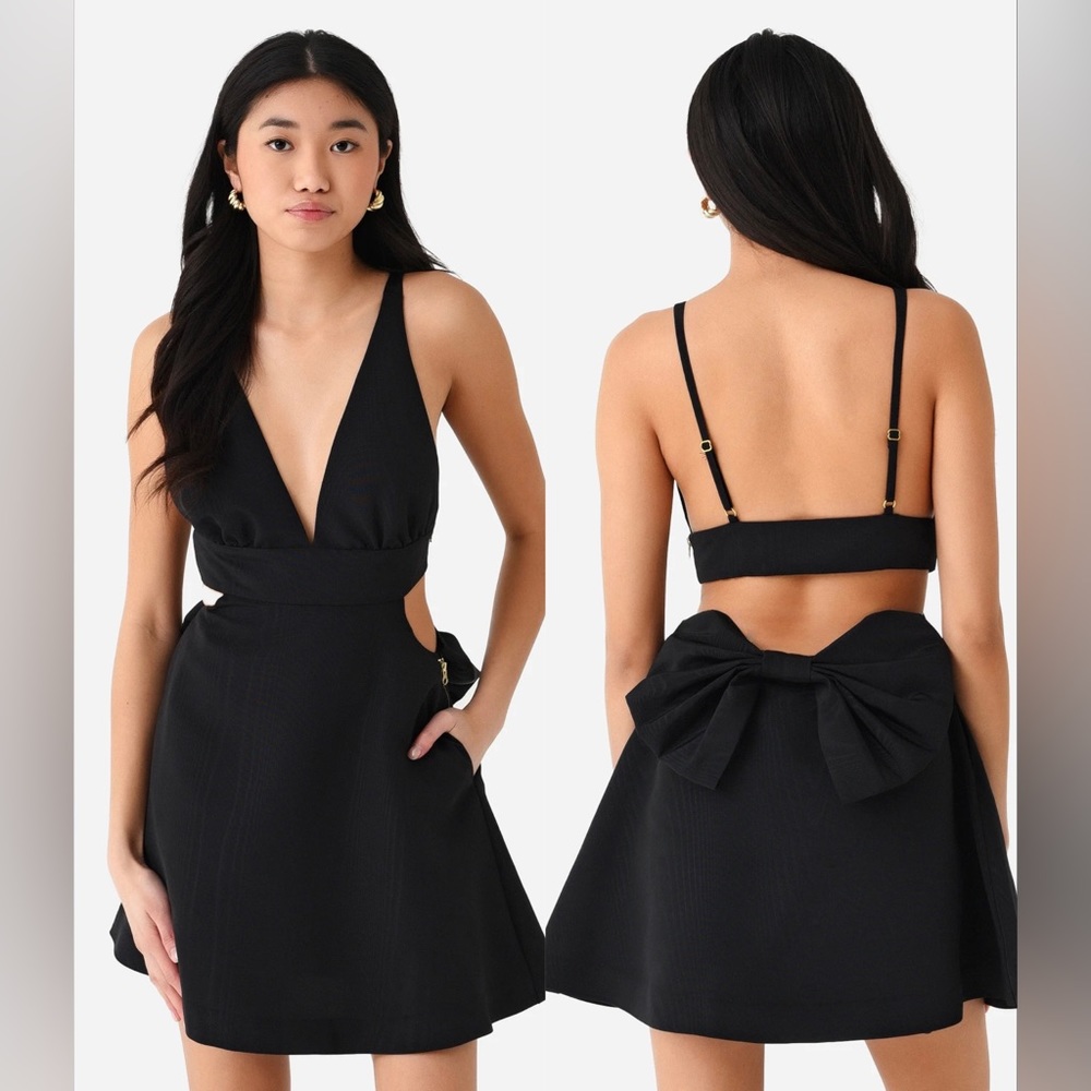LoveShackFancy Black Mini Dress with Back Bow